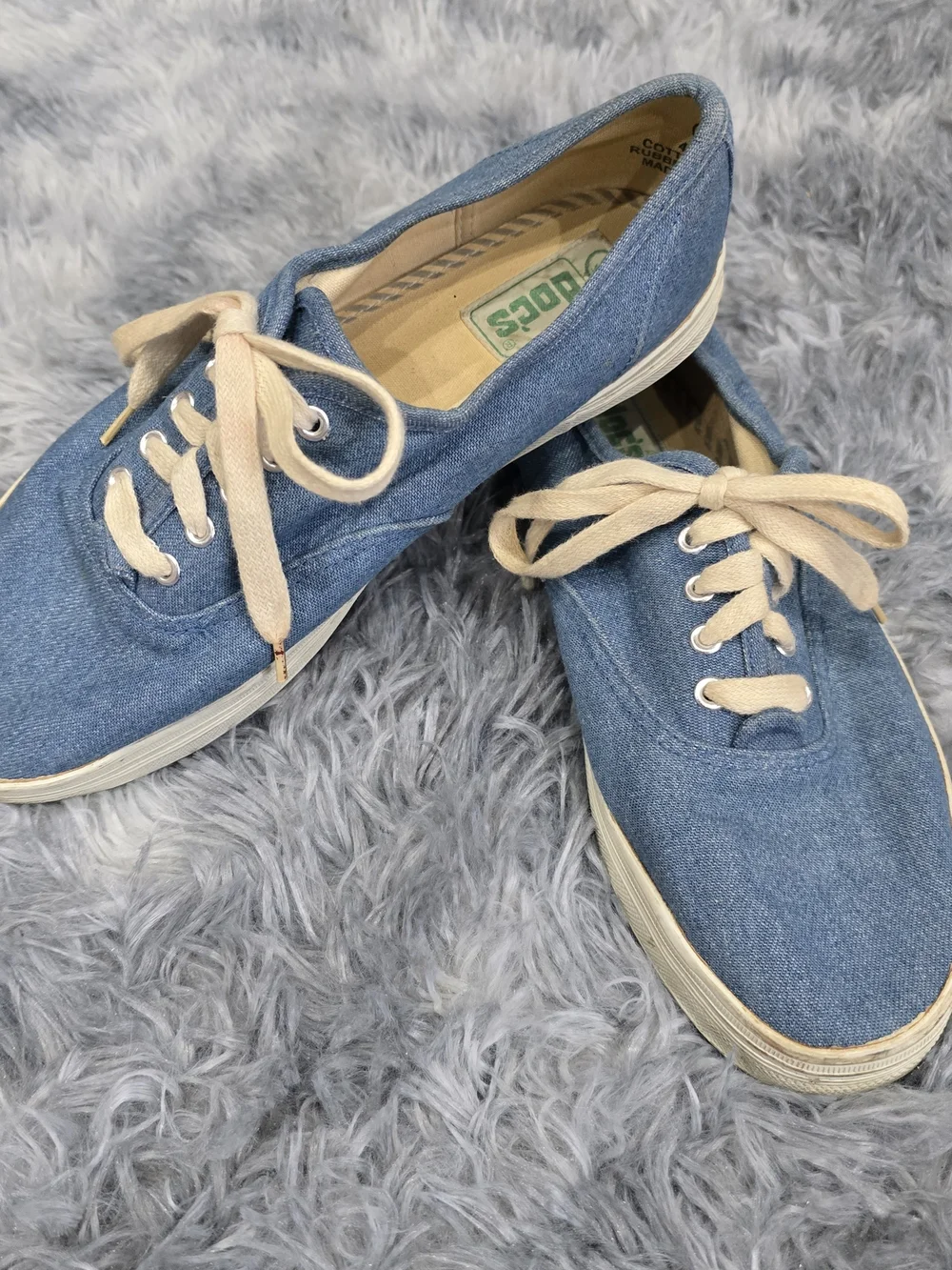 Vintage Denim Blue Canvas Lace-Up Sneakers with Cream Laces, Size 9
